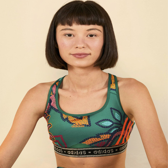 ADIDAS X FARM RIO Floral Sports Bra sz Medium Bold Green App Signal Orange NEW - Picture 2 of 9